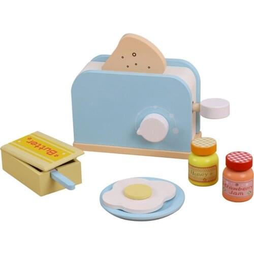 Wooden Bread Maker Toy Simulation Toasters Bread Maker Coffee Machine Blender Toy Wooden Pretend Play Kitchen Toys