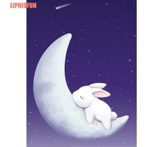Diy Diamond Painting Cross Stitch Square Drill Diamond Mural Decorative Painting Cartoon Moon Rabbit Baby