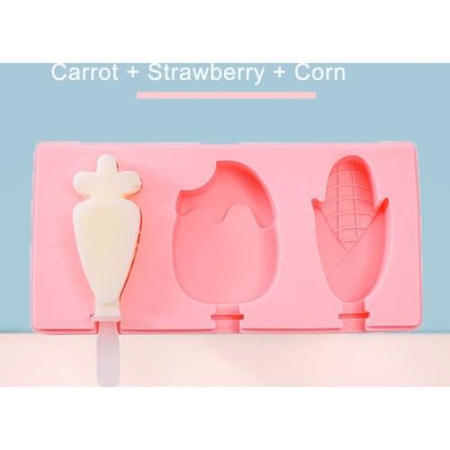 Silicone Popsicle Mold with Lid Homemade Ice Cream Maker Carrot Strawberry Corn Ice Cream Mould Love Cats Claw Ice Cream Mould