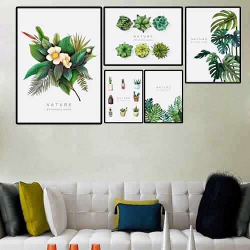 Atfipan Framed Tropical Potted Plants Leaves HD Printed Nordic Canvas Painting Modern Poster Wall Art Living Room Decor Pictures