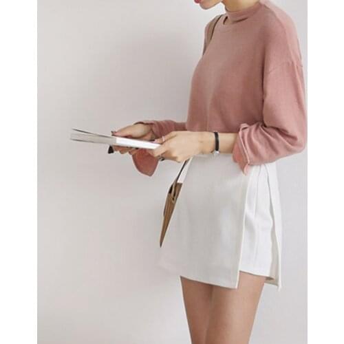 Hot kf-Summer Black Commute Skirt Shorts Fake 2 Piece Split Skirts Pants a Word High Waist Work Short Skirt