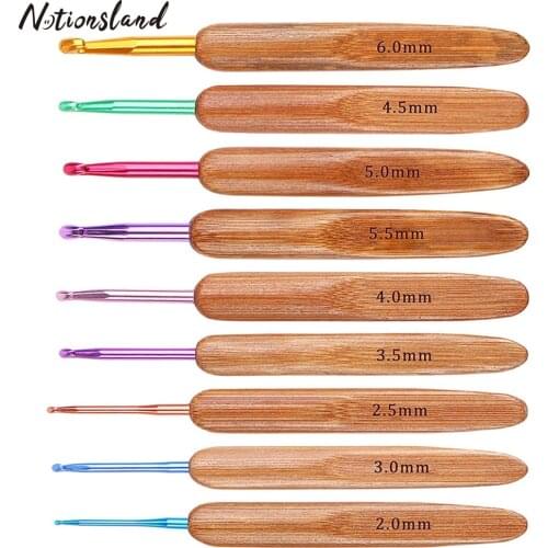 9Pcs Colorful Bamboo Handle Aluminum Crochet Hooks Knitting Needles Set 2-6mm Crochet for Weave Sewing Needles Tool