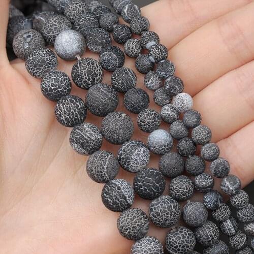MINHIN Round Frost Cracked Black Agates Beads 6 8 10mm Loose Beads For Jewelry Making DIY Bracelet Handmade Beads