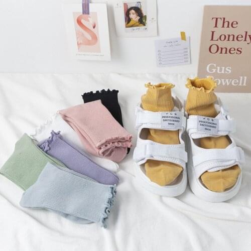 Fashion Lace Ruffles Soft Cotton Women Socks Top Quality Solid Color Cute Socks Sweet Princess Girl Cozy Lovely Frilly Socks