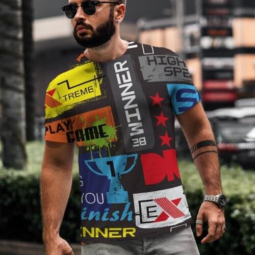 2021 New Summer Hot Sale Oversized Loose Short Sleeve Letter Pattern 3D Printing O-Neck Mens T-shirt