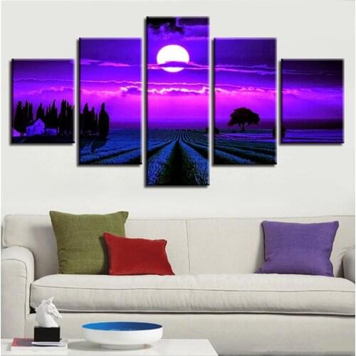 5 PCS DIY Diamond Embroidery Landscape Diamond Painting Cross Stitch Mosaic Purple Moon Lavender Field Full Square Round Diamond