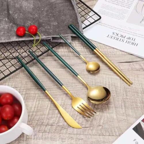 Solid dinnerware set Kitchen supplies Western ornaments gold kitchen accessories wedding decoration gold spoon and fork set