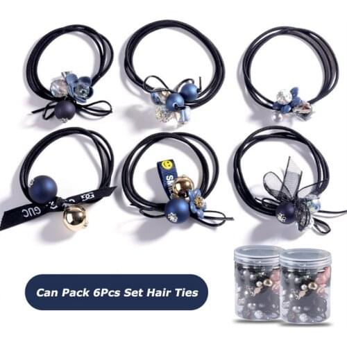 6Pcs/Set New Korean Women Accessories Hair Ties Set Elastic Hair Band Ponytail Holder Rubber Bowknot Charms Hair Ties for Women