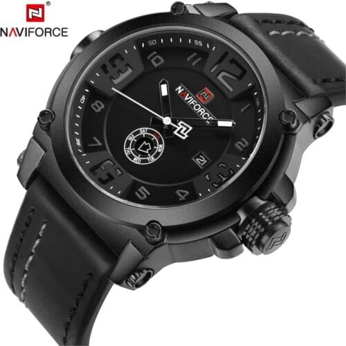 NAVIFORCE Mens Watches Top Brand Luxury Sport Quartz Watch Leather Strap Clock Men Waterproof Wristwatch Relogio Masculino 2019