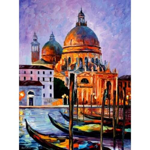 Night venice Landscape Modern paintings with Palette knife art oil on Canvas Handmade high quality