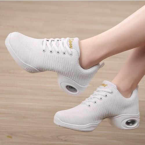 Dancing Shoes Female Summer Jazz Dance Shoes Mesh Fabric Adult Yoga Shoes Soft Sole Vulcanized Shoes Casual Fitness Shoes White