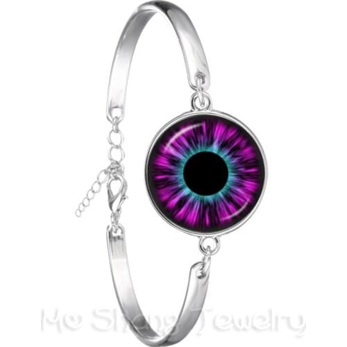 Charming Green Eyes Evil Eye Bracelet Beautiful Animal Dragon Cats Eye 18mm Glass Cabochon Silver Plated Bangle Best Gift