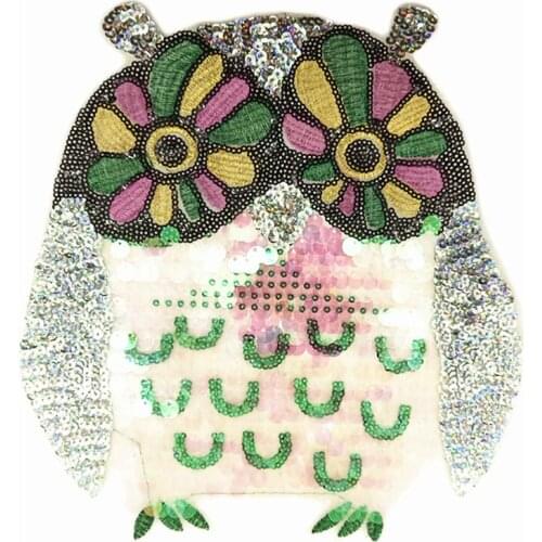 P0080 Iron-on Sequined Owl Patch Embroidered Animal Patches For Clothing Bag DIY Sewing Accessories Parches Para
