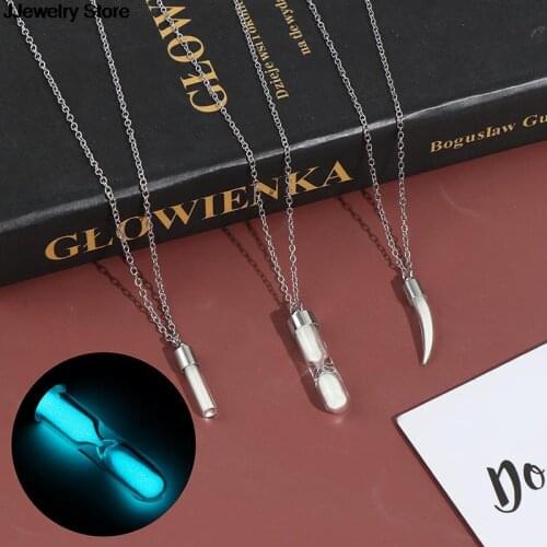 1pc Fashion Hourglass Luminous Pendant Necklace Glowing In Dark Hollow Luminous Pendant Necklace Jewelry Halloween Gifts