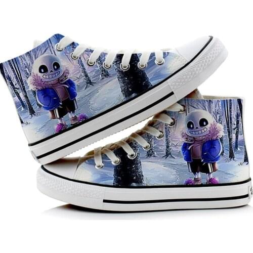 Unisex Anime Graffiti Undertale Casual Canvas Shoes plimsolls hand-painted Frisk Toriel Sans Papyrus Flat duck Shoes Sneakers