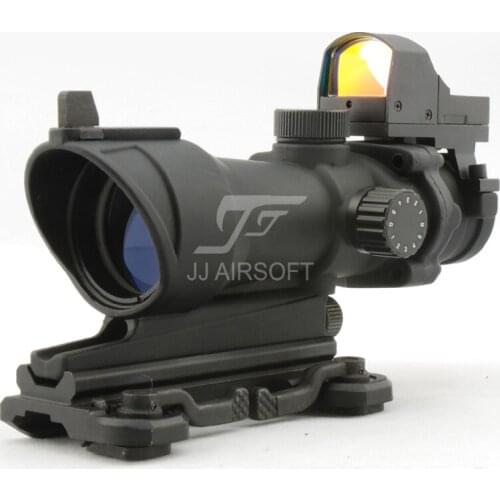 JJ Airsoft ACOG Style 4x32 Scope Full Illumination w QD Mount & Mini Red Dot (Black/Tan) FREE SHIPPING