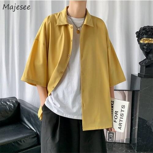 Fashion Casual Shirts Men Summer Solid Loose Simple Classic Ins Chic Baggy Straight Summer Tops All Mtch Streetwear Half Sleeve