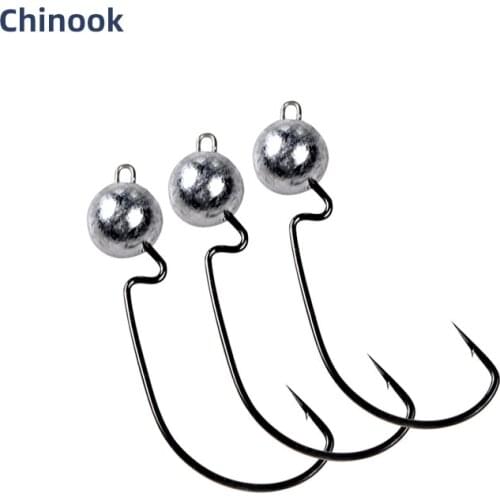 Chinook Wide Crank Fishing Hook Worm Hooks Lead Jig Head For Soft Worm Lure High Carbon Steel Wide Fishhooks Bait Tackle