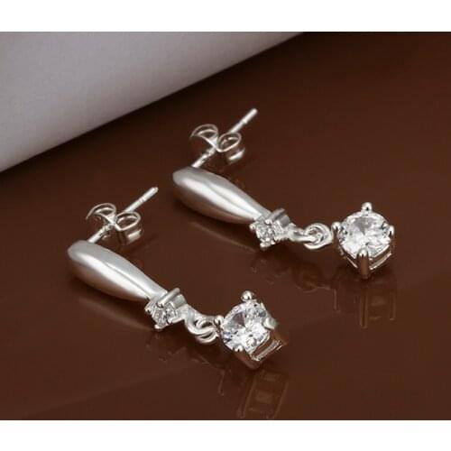 Hot Sale!!Free Shipping 925 Silver Earring,Fashion Sterling Silver Jewelry Inlaid White Stone Earrings SMTE448