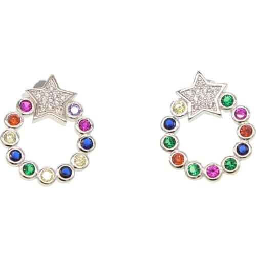 Gold silver color round Rainbow Star earring Bijoux Helix Piercing Tragus Piercing Ear Fake Piercing Earrings Pircing Jewelry