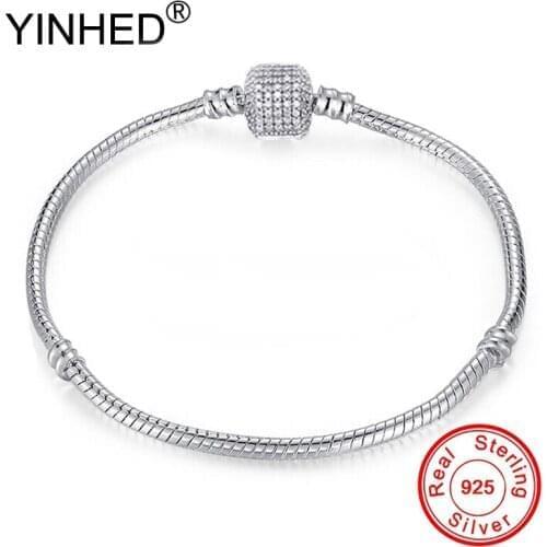 90% OFF! YINHED Hot Selling Original Solid 925 Sterling Silver Charm Bracelet for Women Original DIY Jewelry Making Gift ZB036