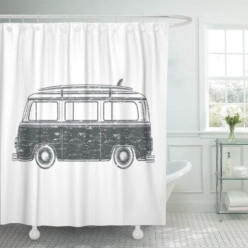 Surfer Retro Vintage Travel Camper Van Surf Board Camp Shower Curtain Waterproof Polyester Fabric 72 x 72 Inches with Hooks