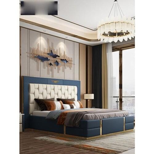 Light luxury furniture leather bed leather art bed large apartment master bedroom double leather bed light luxury leather bed