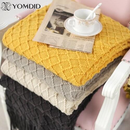 Knitted Throw Travel Blanket Lemon Yellow Dark Grey Sofa Throw Blanket Tassels Air Conditioned Blanket Geometric Pattern 130x150
