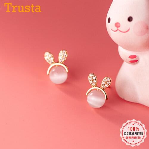 Trustdavis Real 925 Sterling Silver Fashion Sweet Animal Rabbit Charm Stud Earrings For Women Daughter Girls Fine Jewelry DB1148