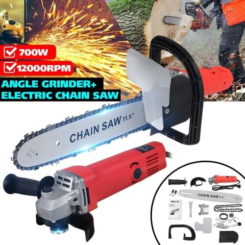 700W 100mm 2 in 1 Electric Angle Grinder Chainsaw 12000rpm Multifunction Woodworking Cutting Chainsaw Bracket Change Grinder