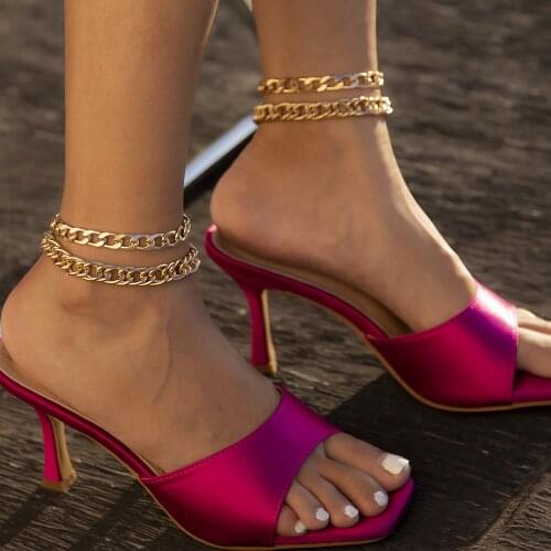 Vintage Bohemian Anklets For Women Fashion Gold Color Cuban Curb Punk Charm Ankle Bracelet Female Leg Foot Jewelry Accessories