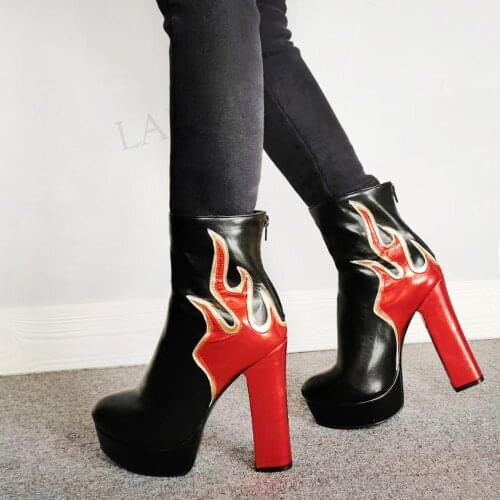 BERZIMER 2020 On Fire Women Ankle Boots Back Zip Chunky Block Heels Booties Botas Zapatos Mujer Shoes Woman Large Size 43 44 47