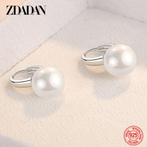 ZDADAN 925 Sterling Silver Vintage Pearl Drop Earrings For Women Fashion Wedding Jewelry Gift