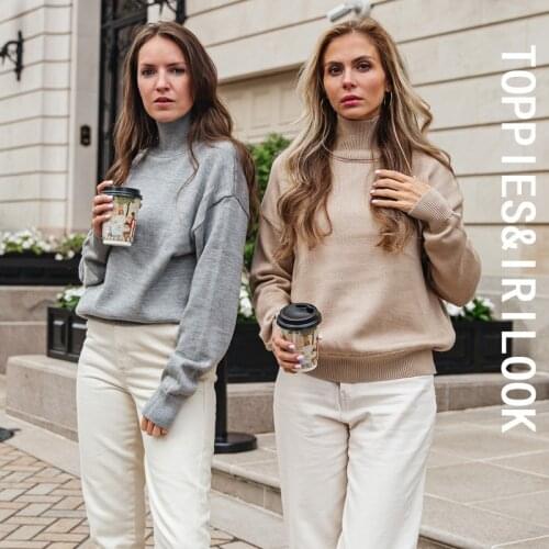 Toppies 2021 Autumn Winter women fashion Sweater 30% wool Mock Neck Elegant sweater Knitted Tops Korean Winter Clothes