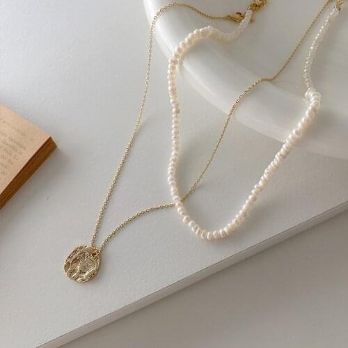 Minar Elegant Natural Freshwater Pearls Necklaces for Women Double Layers Gold Coin Pendant Choker Necklace Minimalist Jewelry