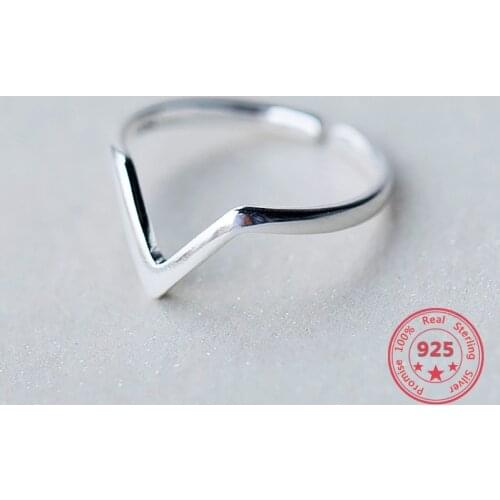 Authentic 100% 925 Sterling Silver Geometric Wave Letter V Adjustable Ring Fine Jewelry For Women Party Personality Accessories