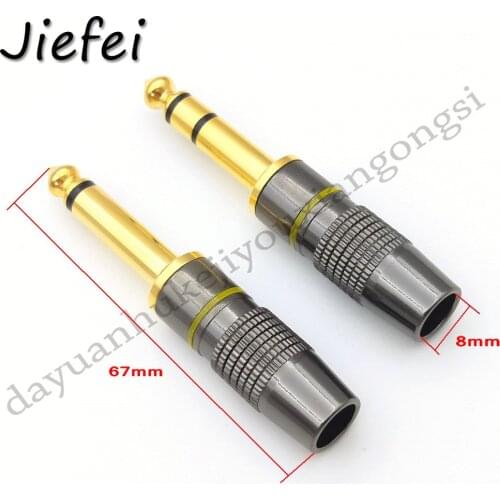 10-100Pcs New Jack 6.3 Smoothly Gold plating 6.35mm 3 Pole Stereo / 2 Pole Mono Plug Assembly Wire Connector Gunmetal Audio Plug