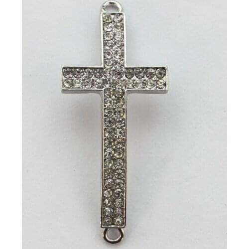10PCS Clear Pave Rhinestone Latin Cross Link Connectors 50mm #22881