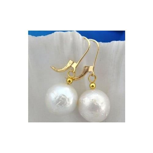 14mm round white reborn keshi pearl dangle earring 14k-20 hook discount 40