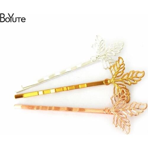 BoYuTe 20Pcs 23*25MM Filigree Leaf Hair Jewelry 6 Colors Plated Women Barrette Hair Accessories