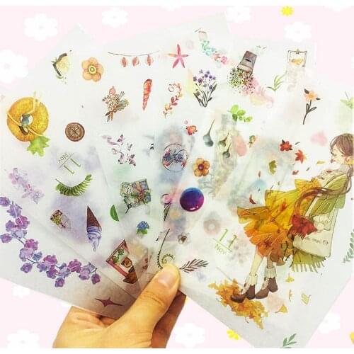 6 pieces Japanese Style Anime Cartoon Personali Glue December Young Gir Kid Paper Stickers for Message Notebook Calendar Bag