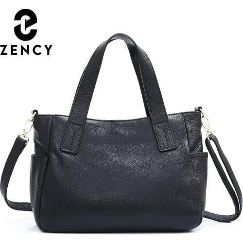 Zency Genuine Leather New Large Tote Handbag For Women Simple Commute Casual Classic Female High Quality Crossbody Bag Shoulder