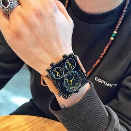 MEGIR Creative Big Square Dial Quartz Wristwatches Men Luxury Top Brand Multi Time Zone Sports Watches Male Relogios Masculinos