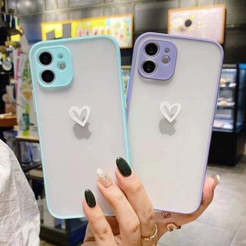 Ottwn Love Heart Clear Matte Shockproof Phone Case For iPhone 11 12 Pro Max Mini X XR XS Max 7 8 Plus SE 2020 Hard PC Back Cover