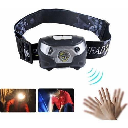 D2 Headlamp Body Motion Sensor USB Rechargeable Induction Mini Hand Wave Headlight Head Lamp Light Super Bright Flashlight