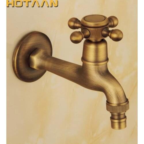 Long garden use Bibcock faucet tap crane Antique Brass Finish Bathroom Wall Mount Washing Machine Water Faucet Taps YT-5158-A