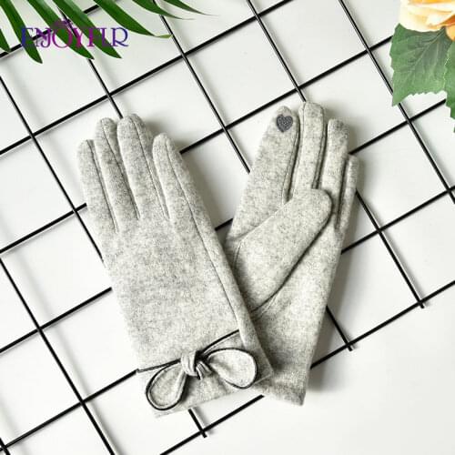 ENJOYFUR Autumn Winter Women Wool Knitted Touch Screen Gloves Fashion Warm Plush layer Outdoor Sport Female Driving Mittens New