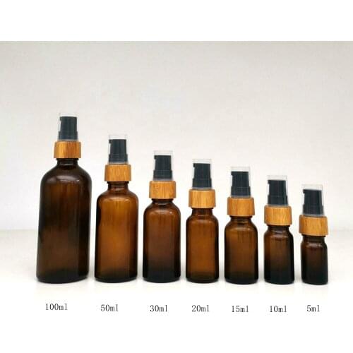 Beauty Amber Clear Glass Essential Oil Bottles Bamboo Lid Dropper Containers Perfume Jar Lotion Bottles Skin Care Spray Bottles