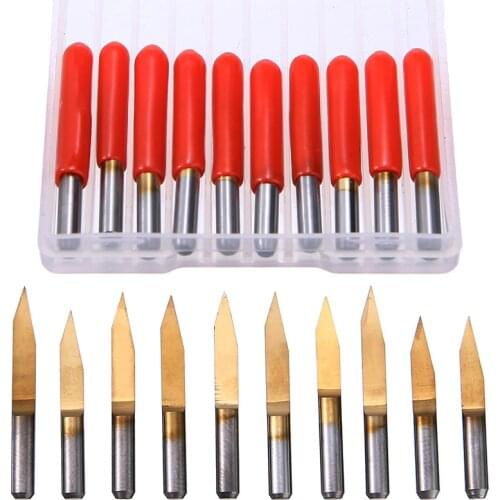 10pcs V Shape Titanium Coated Carbide PCB Engraving Bits CNC Router Tool 30 Degree 0.2mm