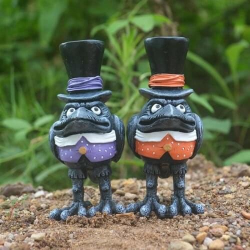 Artificial Garden Cartoon Black Crow Statue Decor Halloween Prop Decorative Bird Ornaments Home Garden Decor